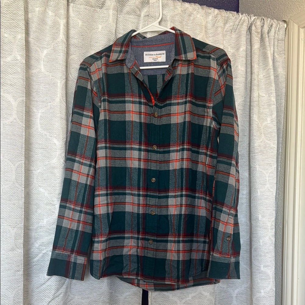 Men’s Teal & Orange Plaid Button Up Long Sleeve